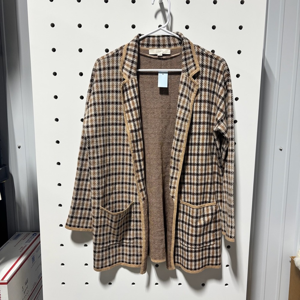 NWT LOFT Plaid Open Sweater Blazer Size MP - Picture 2 of 4
